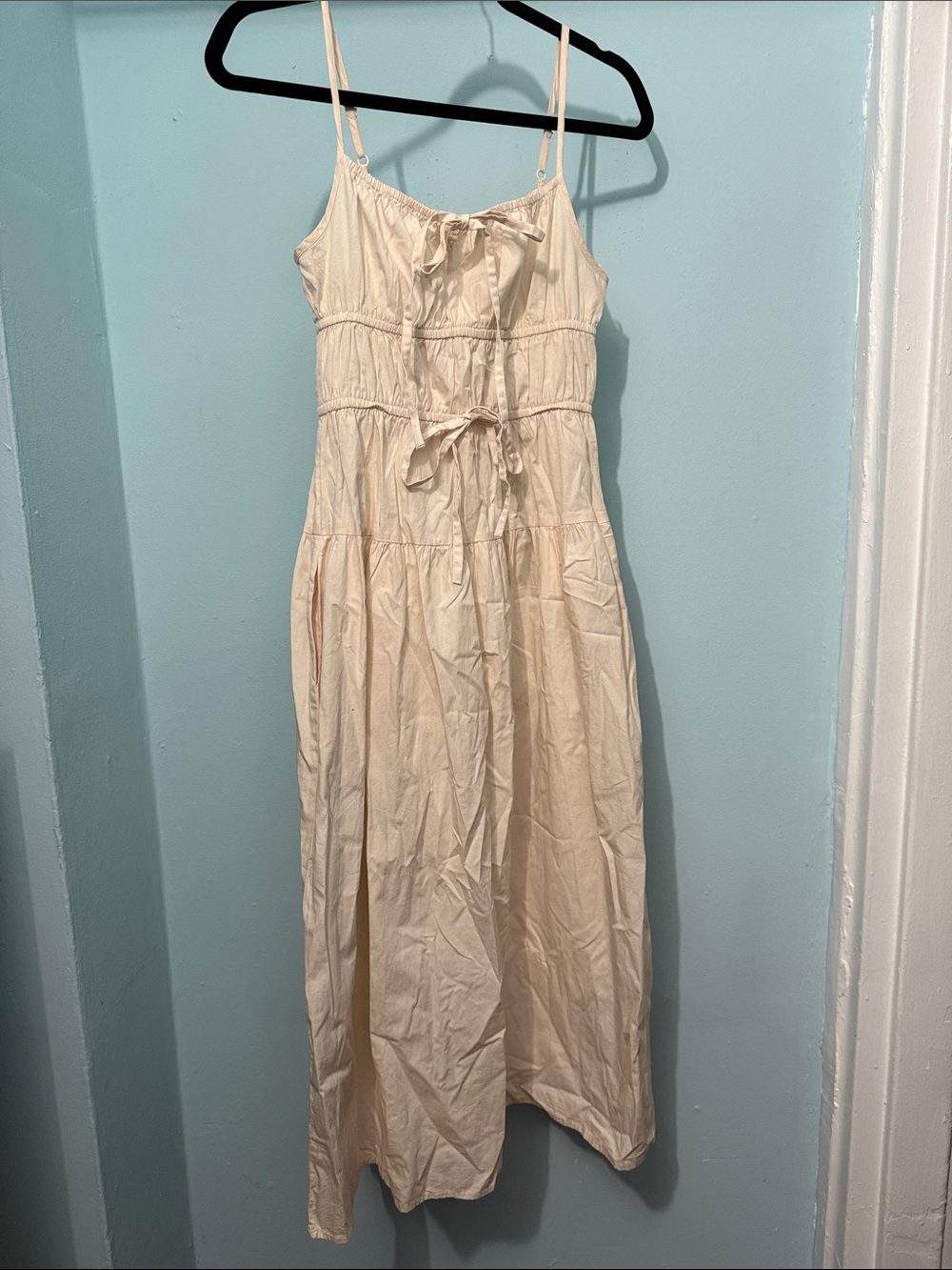 Cream Smocked Maxi Dress with Spaghetti Straps